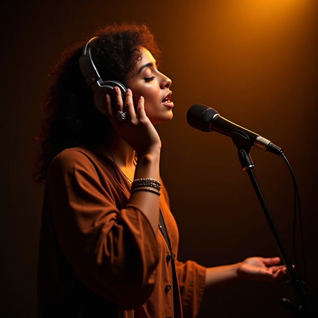 Künstlerin bei einer Aufnahmesession im Cebrano Studio